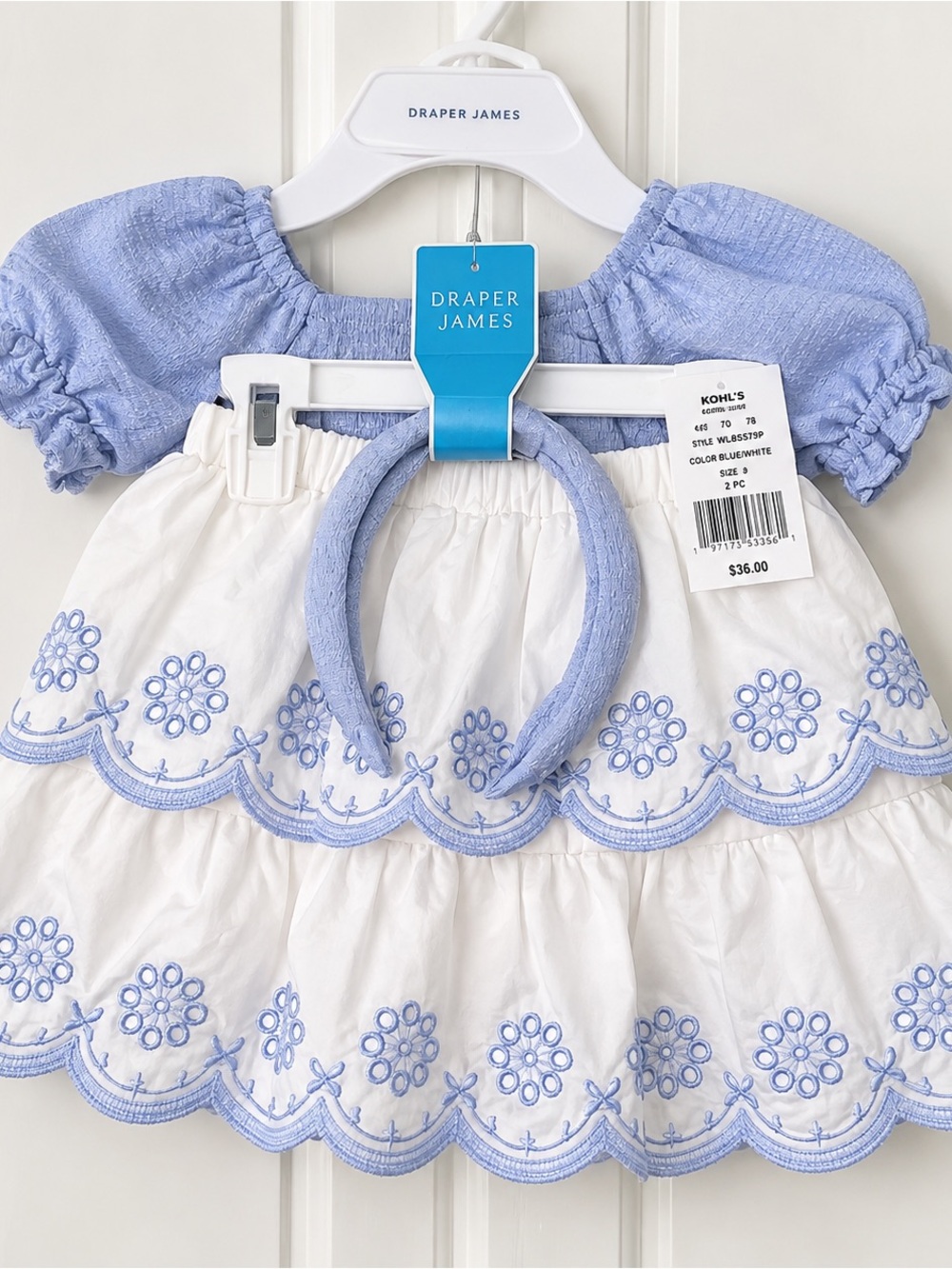 Draper James White Skirt with Light Blue Embroidered Flowers & Matching Headband